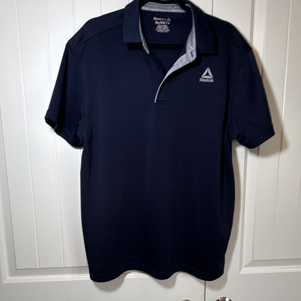 Reebok Men's Navy XL Polo Shirt Short Sleeve Collared Solid Logo Button